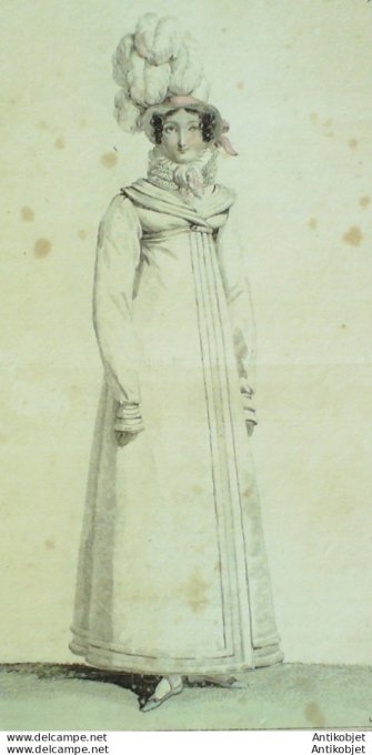 Gravure de mode Costume Parisien 1815 n°1517 Redingote Lévantine garnie de satin