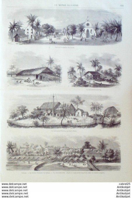 Le Monde illustré 1870 n°670 Gabon Libreville factorerie Pilastre Espagne Cadix Belgique Léopold II