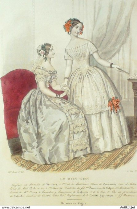 Gravure Mode Le Bon Ton 1849 16 #  2 (aquarelle old fashion plate)
