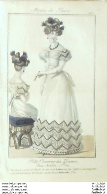 Gravure Mode Courrier des Dames 1824 #  257 (eau forte old Fashion plate)