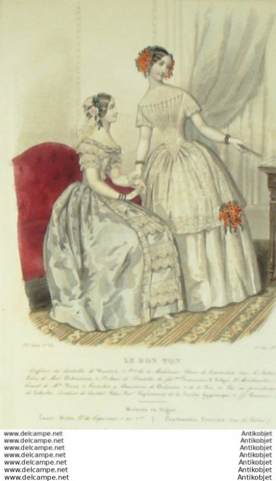 Gravure Mode Le Bon Ton 1849 16 #  2 (aquarelle old fashion plate)