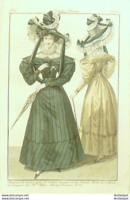 Costume Parisien 1827 # 2500 Robe Cot-pali chapeau de Moire