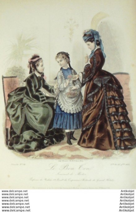 Gravure Mode Le Bon Ton 1872 # 38 (aquarelle old fashion plate)
