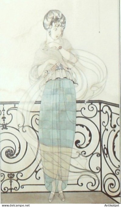 Gravure de mode Costume Parisien 1914 pl.173b WEGENER Gerda Jupe de toile