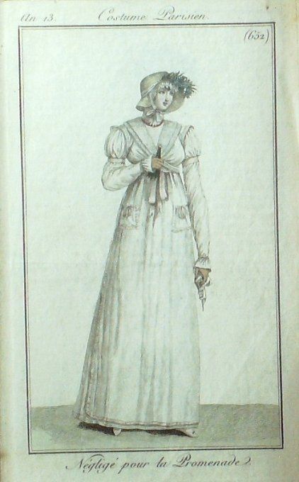 Gravure Mode Costume Parisien 1805 an 13 # 652 (eau forte old Fashion plate