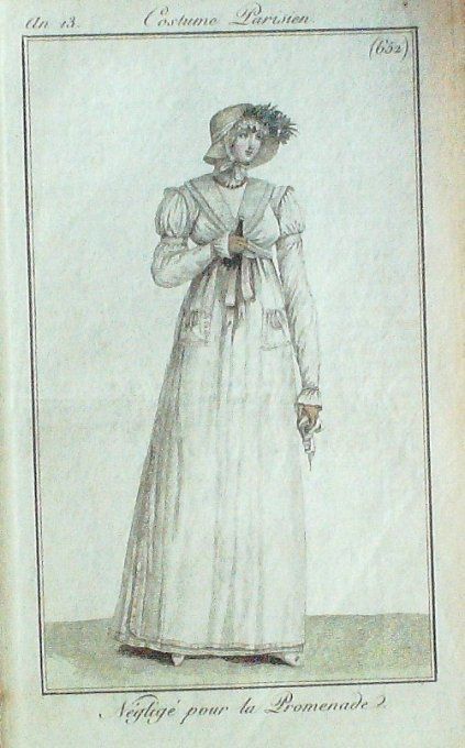 Gravure Mode Costume Parisien 1805 an 13 # 652 (eau forte old Fashion plate