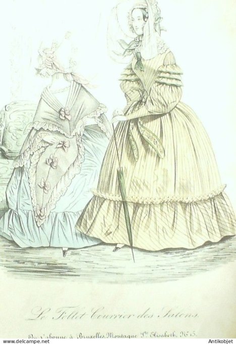 Gravure Mode Le Follet 1834 # 302 (aquarelle Old Fashion plate)
