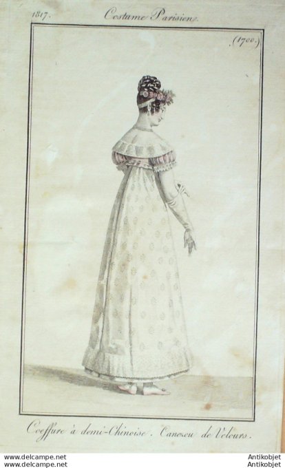 Gravure de mode Costume Parisien 1817 n°1700 Canezou de velours