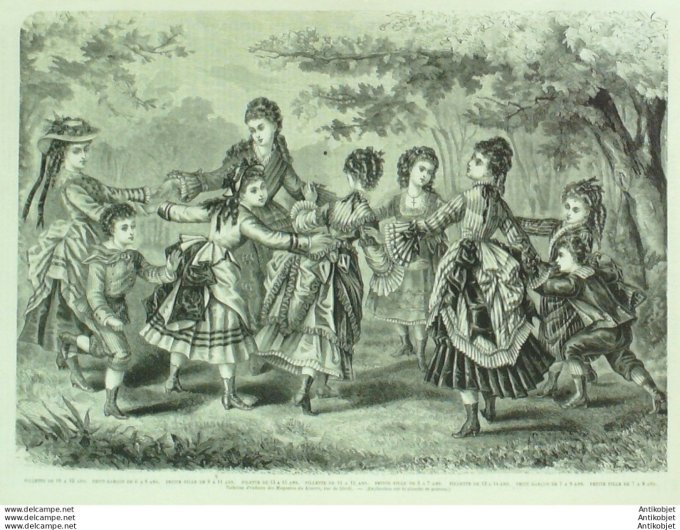 Gravure de mode La Mode illustrée (magasins du Louvre) tenues d'enfants