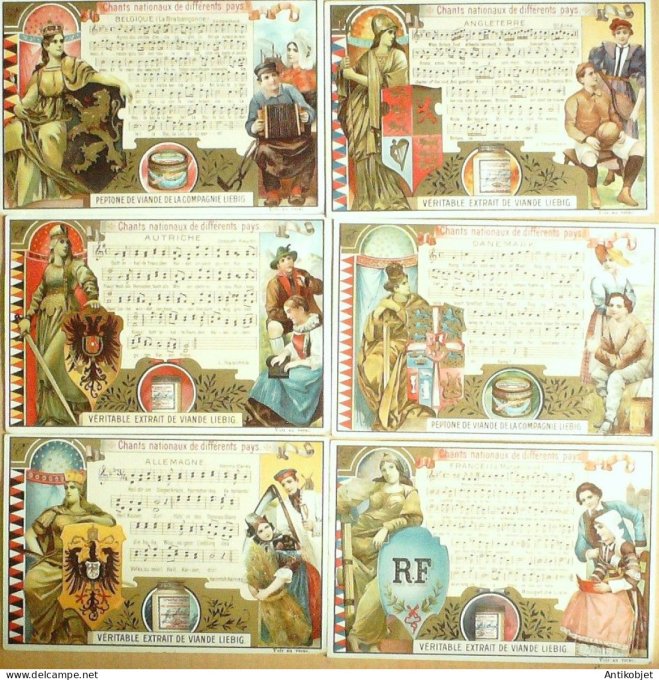 Chromo Liebig Sang  593 Chants Nationaux divers pays (1899)