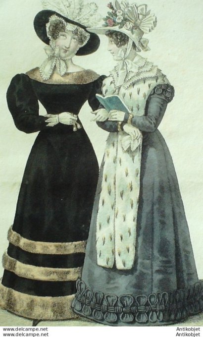 Costume Parisien 1824 # 2286 Cornette de blonde  Robe velours