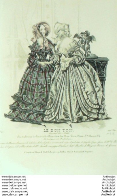 Gravure Mode Le Bon Ton 1840 # 415 (aquarelle old fashion plate)