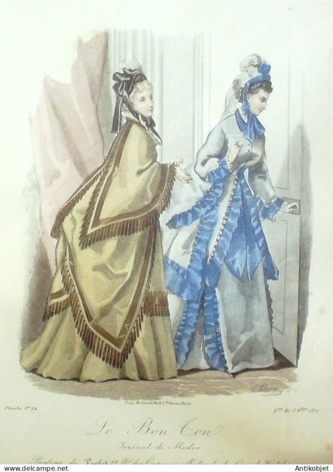Gravure Mode Le Bon Ton 1872 # 24 (aquarelle old fashion plate)