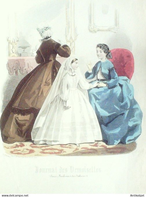 Gravure Mode J.Demoiselles 1865 #  4 (aquarelle Old Fashion plate)
