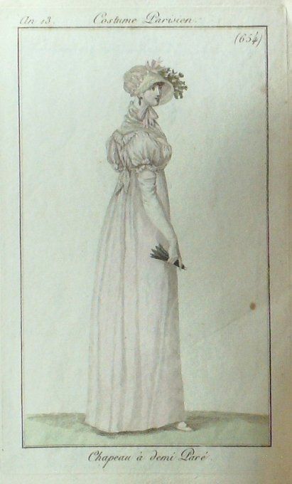 Gravure Mode Costume Parisien 1805 an 13 # 654 (eau forte old Fashion plate