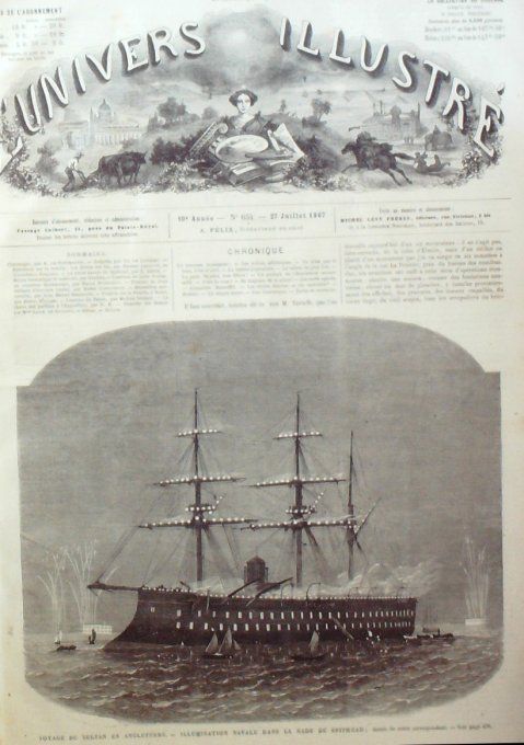 L'Univers illustré 1867 # 654 Angleterre Spithead Londres Italie Rome Mont-Palatin