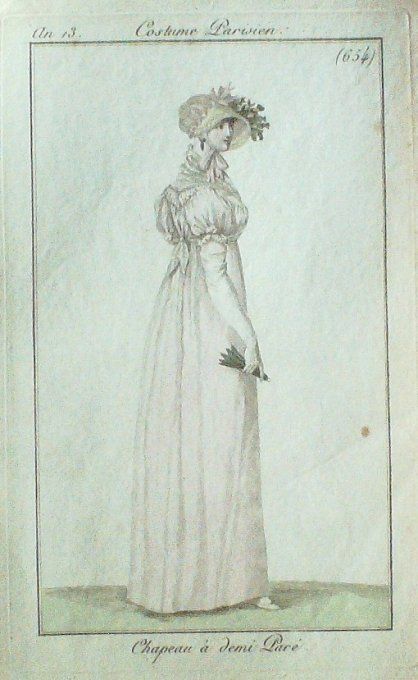 Gravure Mode Costume Parisien 1805 an 13 # 654 (eau forte old Fashion plate