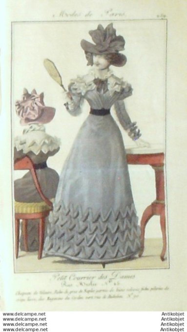 Gravure Mode Courrier des Dames 1825 #  259 (eau forte old Fashion plate)