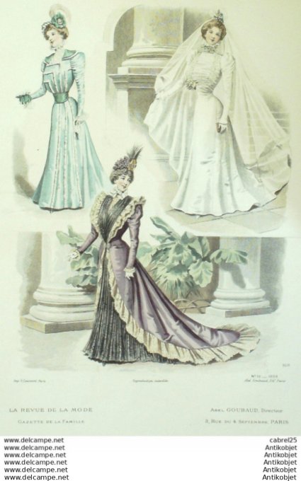 Gravure de mode La Gazette 1898 # 10 Maison Abel Goubaud Mariee
