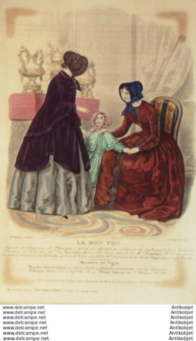 Gravure Mode Le Bon Ton 1847 14 # 52 (aquarelle old fashion plate)