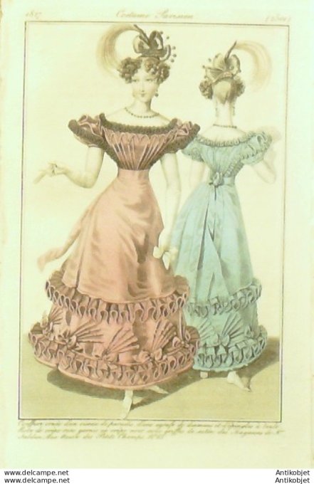 Costume Parisien 1827 # 2501 Robe de crêpe garnie avec griffes