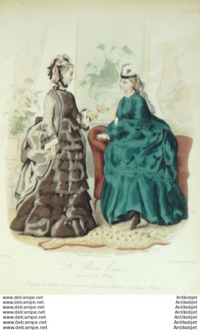 Gravure Mode Le Bon Ton 1872 # 30 (aquarelle old fashion plate)