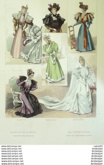 Gravure Mode La Gazette 1894 # 19 (Old Fashion plate) Mariee