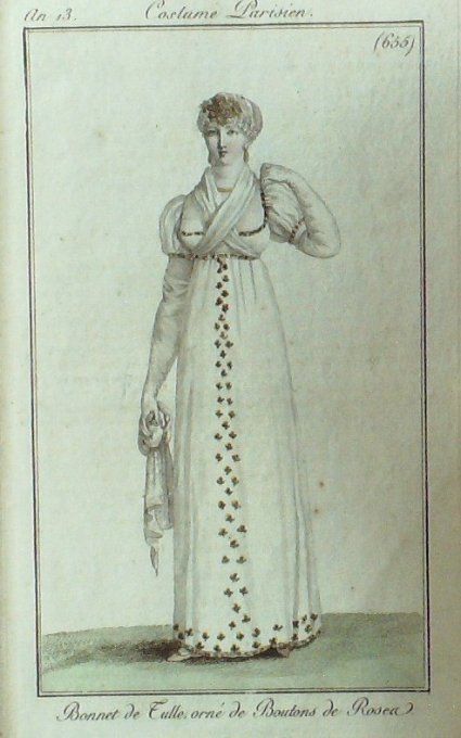 Gravure Mode Costume Parisien 1805 an 13 # 655 (eau forte old Fashion plate