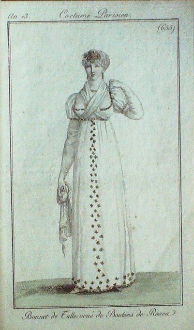 Gravure Mode Costume Parisien 1805 an 13 # 655 (eau forte old Fashion plate