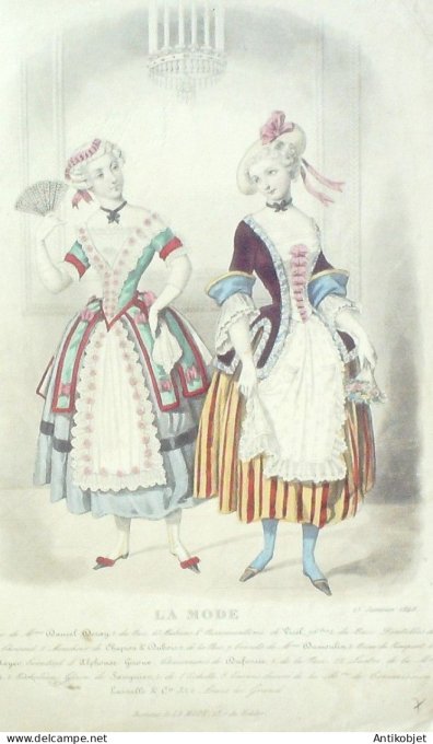 Gravure La mode 1848 #  7 (aquarelle old Fashion plate)