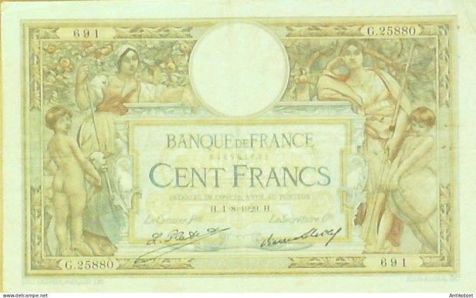 Billet Banque de France 100 francs Luc Olivier Merson Grands Cartouches H.1.8=1929 TTB++
