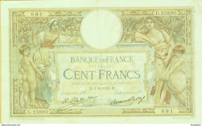 Billet Banque de France 100 francs Luc Olivier Merson Grands Cartouches H18=1929 TTB++