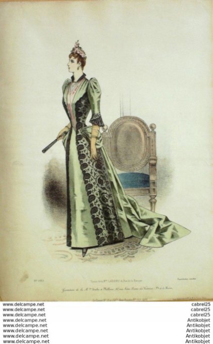 Gravure Mode Le Coquet 1889 # 38 (Old Fashion plate)