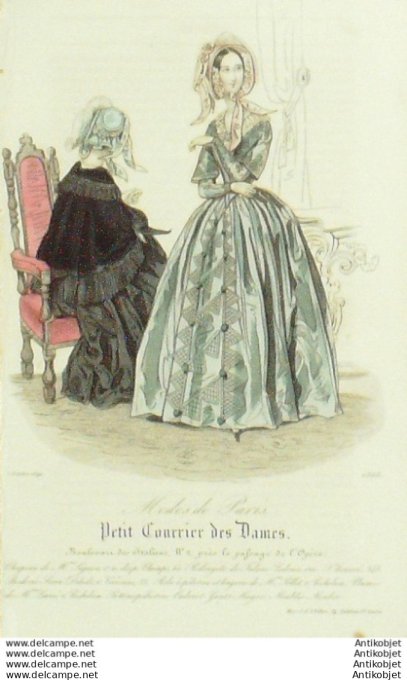 Gravure Mode Courrier des Dames 1842 # 1868 (eau forte old Fashion plate)