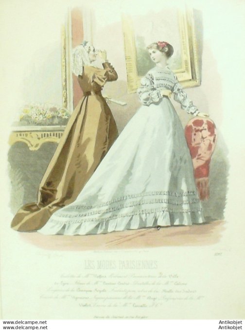 Gravure Les Modes Parisiennes 1865 #1292 Robes en Perkale Maison Pieffort