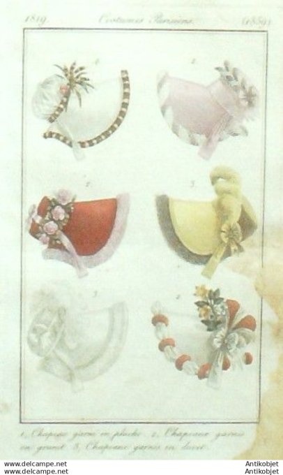 Gravure Mode Costume Parisien 1819 # 1859 (eau forte old Fashion plate