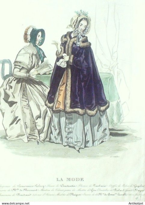 Gravure La mode 1843 # 23 (aquarelle old Fashion plate)