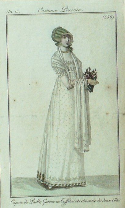 Gravure Mode Costume Parisien 1805 an 13 # 656 (eau forte old Fashion plate