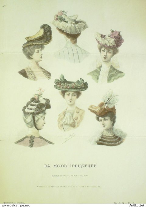 Gravure Mode illustree 1904 # 13 (Old Fashion plate) RARE