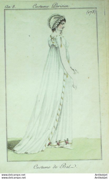 Gravure de mode Costume Parisien 1799 n°173 (An 8) Costume de bal