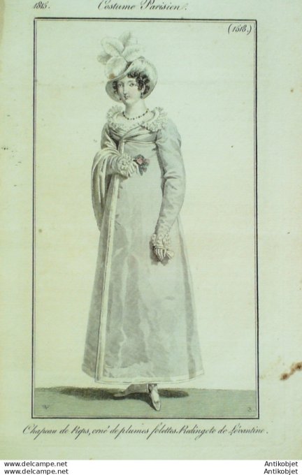 Gravure de mode Costume Parisien 1815 n°1518 Redingote de Lévantine