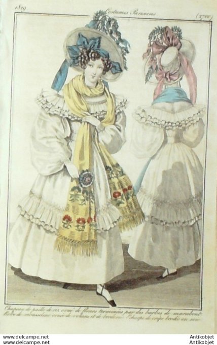 Costume Parisien 1829 # 2700 Robe mousseline rubans