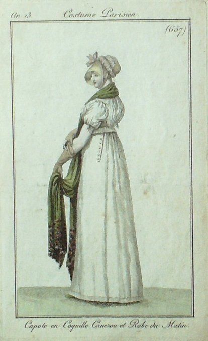 Gravure Mode Costume Parisien 1805 an 13 # 657 (eau forte old Fashion plate