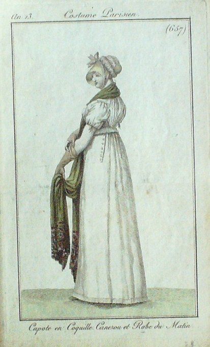 Gravure Mode Costume Parisien 1805 an 13 # 657 (eau forte old Fashion plate