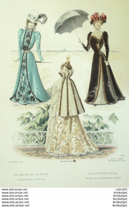 Gravure de mode La Gazette 1898 # 04 Maison Abel Goubaud