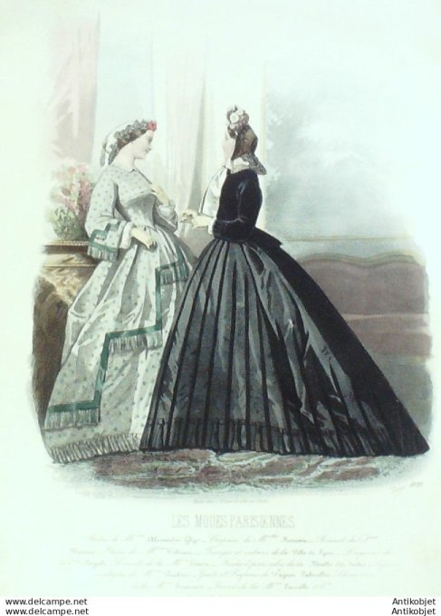 Gravure Les Modes Parisiennes 1862 #1029 Robes satin Maison Ghys