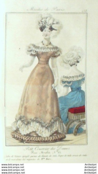 Gravure Mode Courrier des Dames 1824 #  258 (eau forte old Fashion plate)
