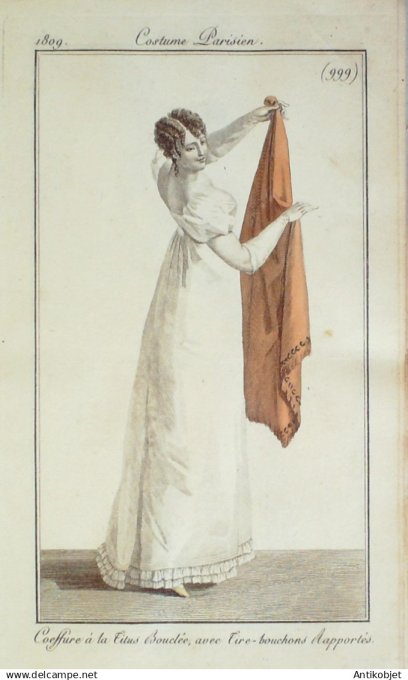 Costume Parisien 1809 # 999 (eau forte) Coiffure à  la titus bouclée