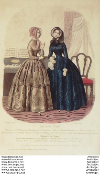 Gravure Mode Le Bon Ton 1847 14 # 55 (aquarelle old fashion plate)