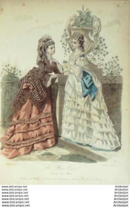 Gravure Mode Le Bon Ton 1872 # 25b (aquarelle old fashion plate)